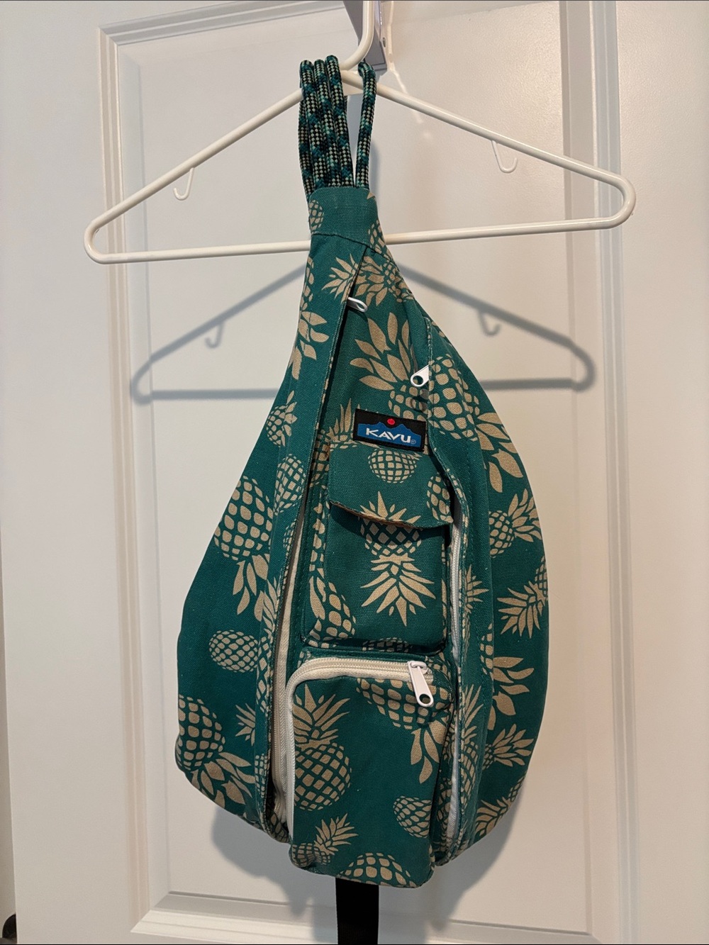 Kavu Teal Pineapple Print Rope Sling Backpack